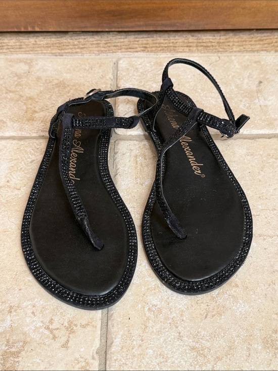 Athena Alexander Shoes - Athena Alexander Black Rhinestone T-Strap Flat Sandals